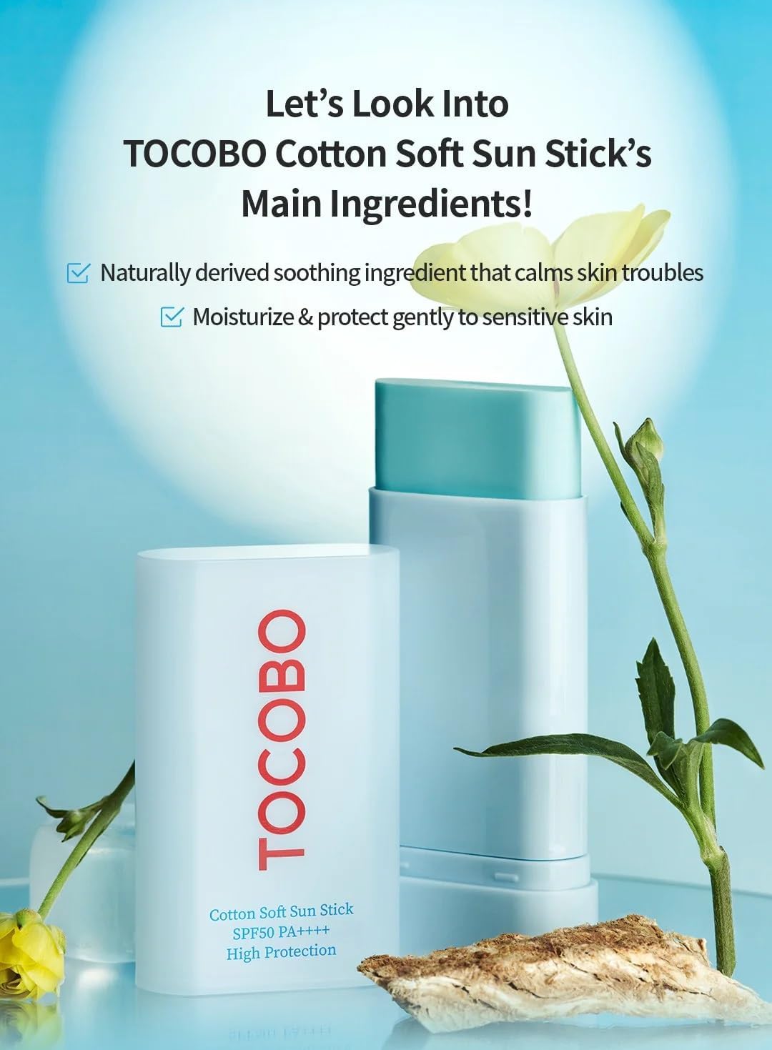 TOCOBO Cotton Soft Sun Stick SPF50+ | Protección ligera y mate