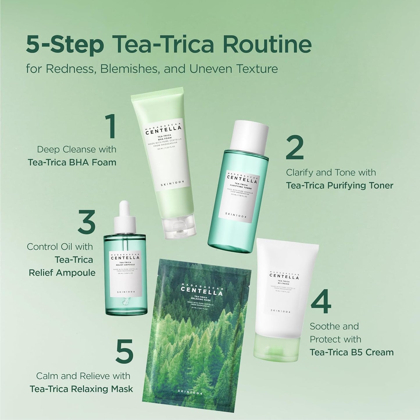 SKIN1004 Tea-Trica Centella B5 Cream 75ml | Hidratación y control del acné